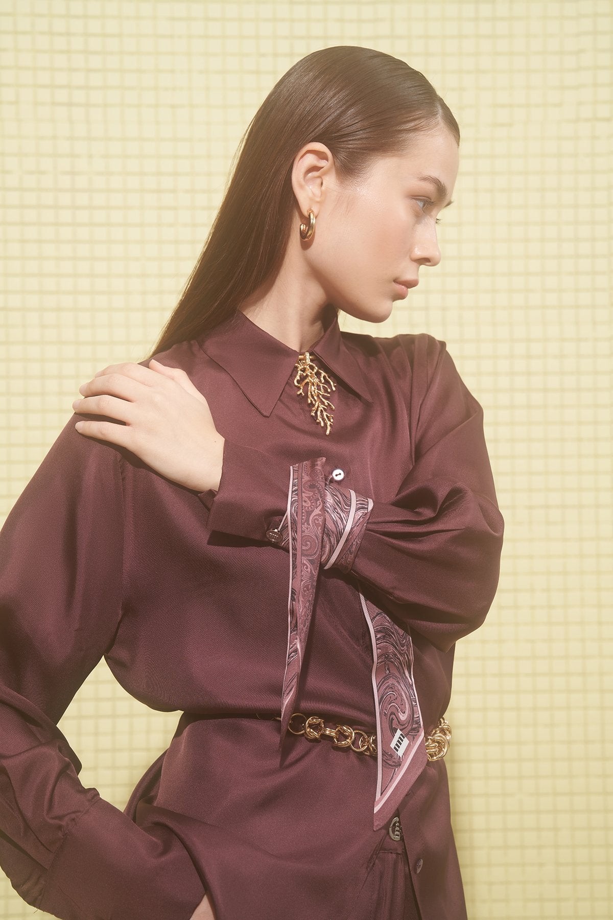Burgundy Silk Shirt - Image 3