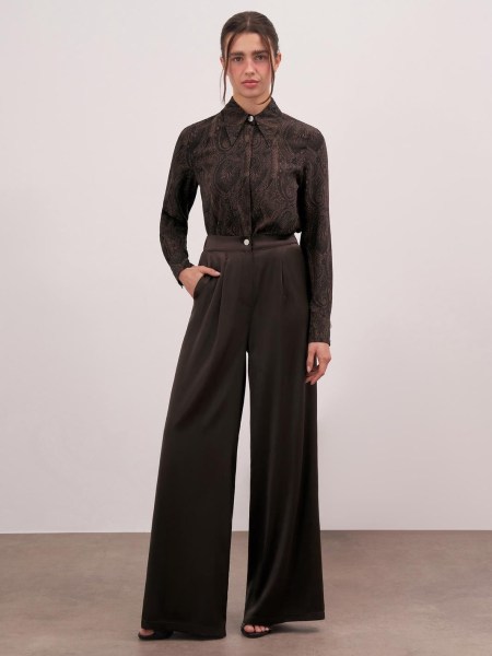 Coffee Patterned Silk Shirt