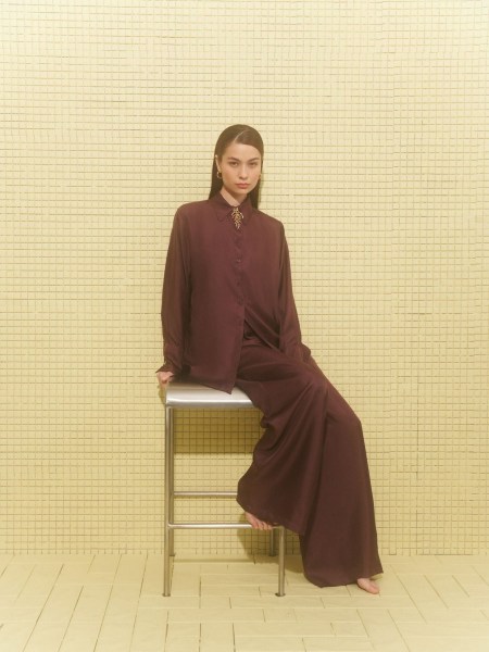 Burgundy Twill Silk Trousers