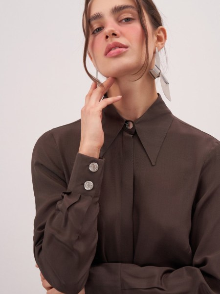 Brown Twill Silk Shirt