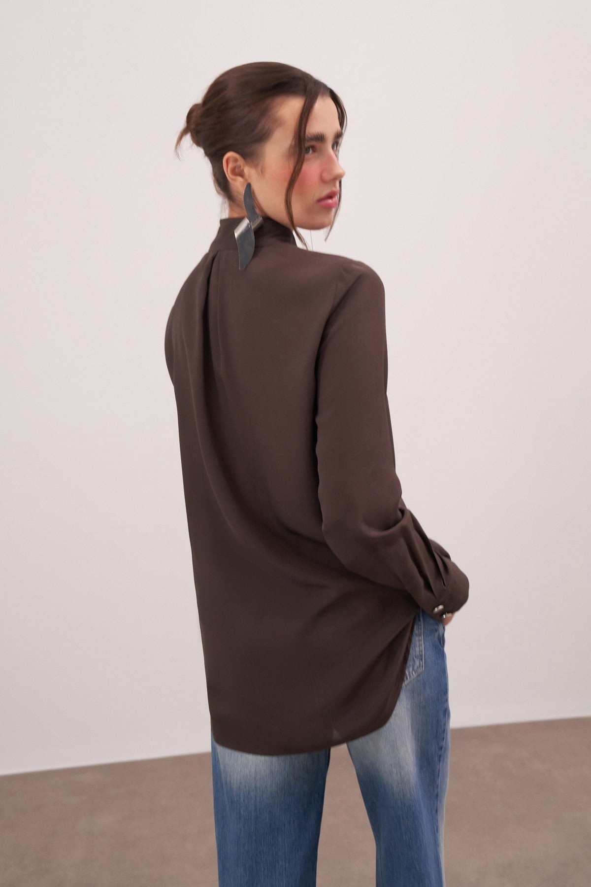 Brown Twill Silk Shirt - Image 8