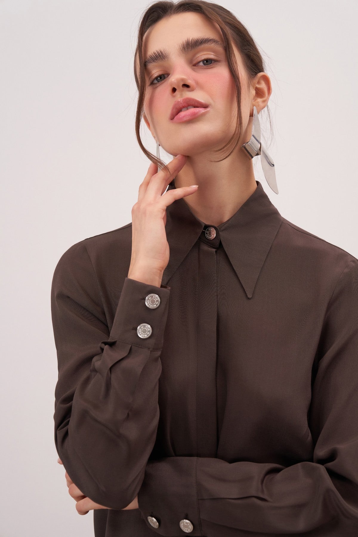 Brown Twill Silk Shirt - Image 2