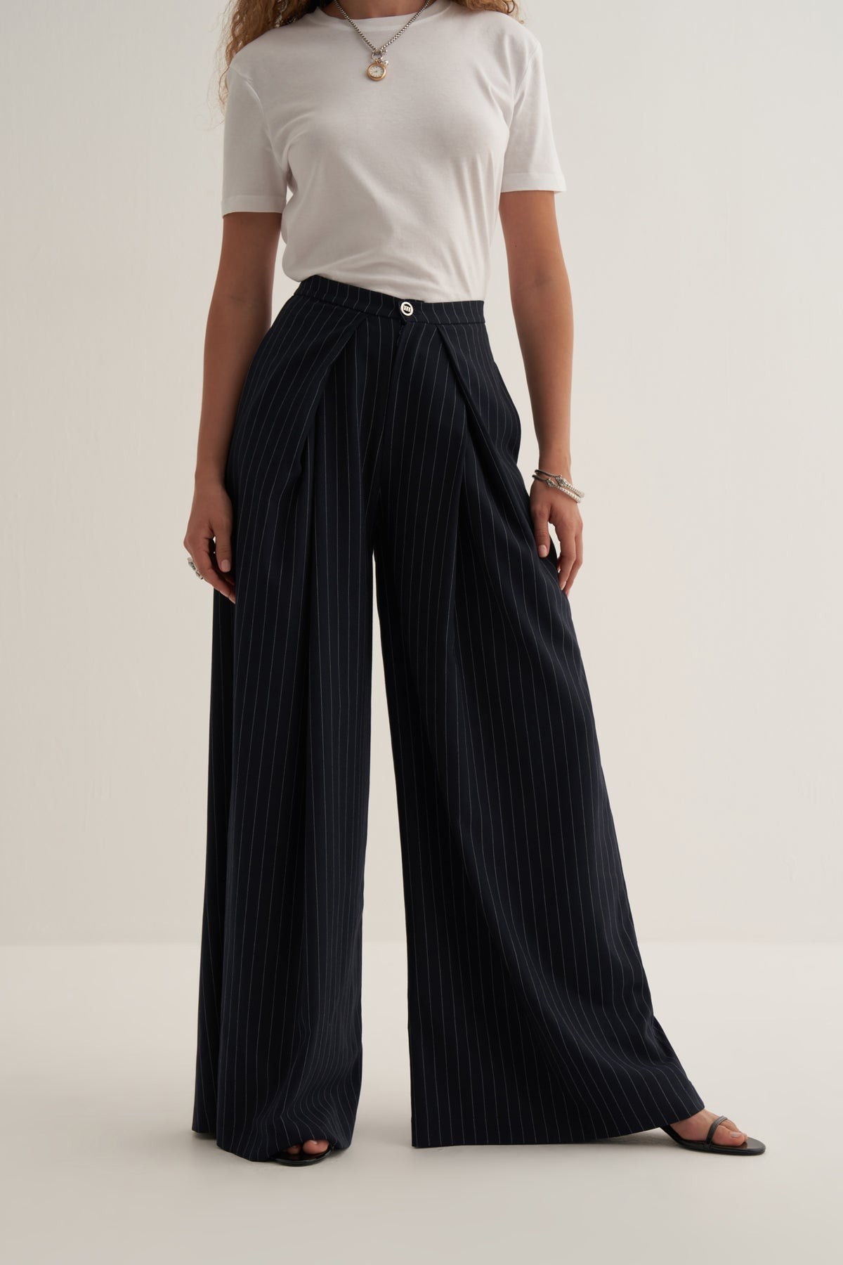 Pleated Navy Blue Trousers - Image 4